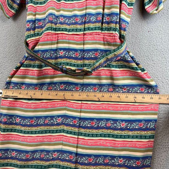 Vintage Talbots 100% Silk Button Up Dress Pink Blue Striped Floral size 8 - Picture 5 of 13